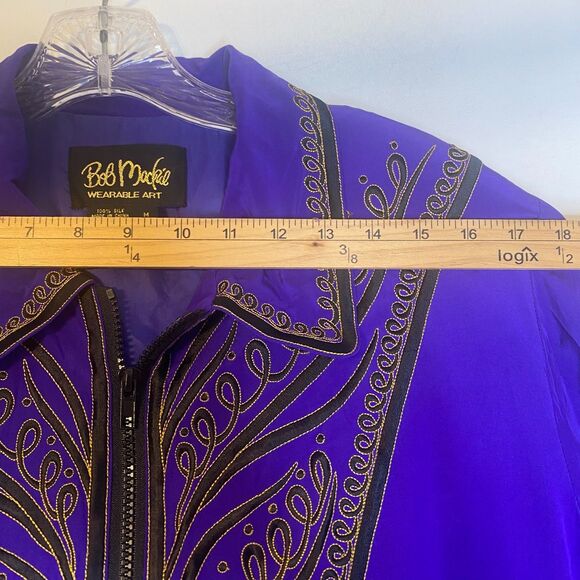 Vintage 2000s Bob Mackie Silk Windbreaker Jacket M Purple Full Zip Artsy Glam - Picture 3 of 8